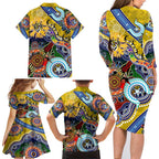 Custom NAIDOC Week 2024 Richmond Tiger Family Matching Long Sleeve Bodycon Dress and Hawaiian Shirt Australia Aboriginal Dot Painting