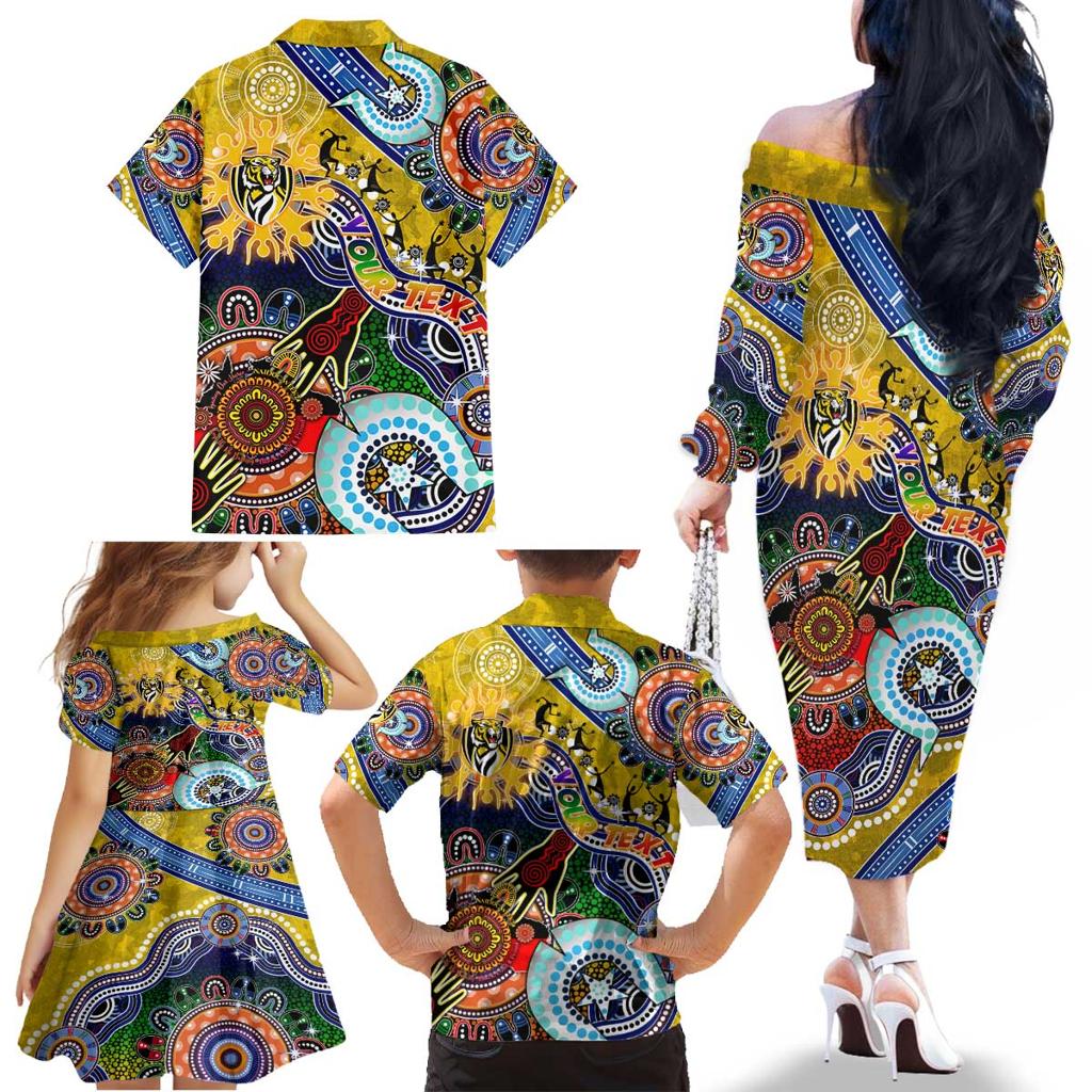 Custom NAIDOC Week 2024 Richmond Tiger Family Matching Off The Shoulder Long Sleeve Dress and Hawaiian Shirt Australia Aboriginal Dot Painting