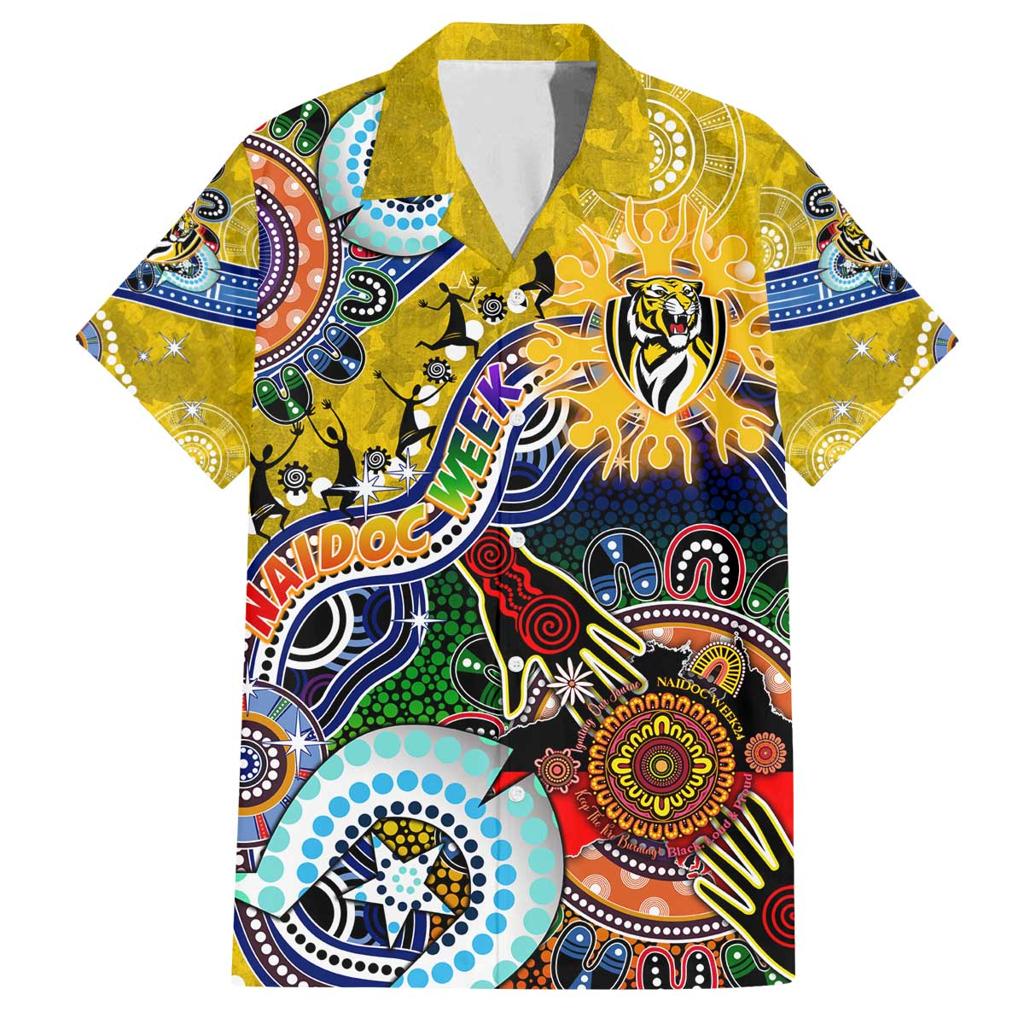 Custom NAIDOC Week 2024 Richmond Tiger Family Matching Off The Shoulder Long Sleeve Dress and Hawaiian Shirt Australia Aboriginal Dot Painting