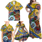 Custom NAIDOC Week 2024 Richmond Tiger Family Matching Off Shoulder Maxi Dress and Hawaiian Shirt Australia Aboriginal Dot Painting