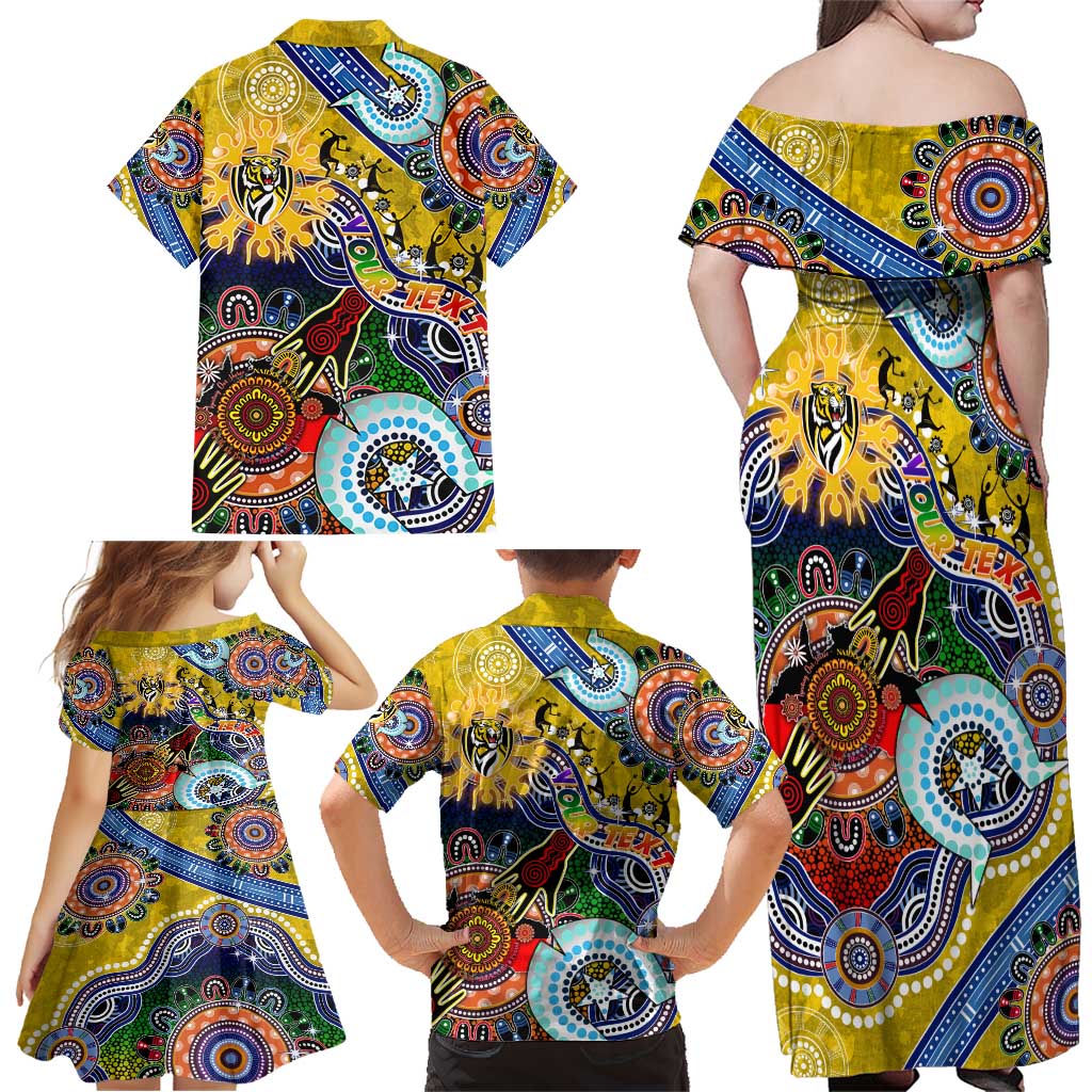 Custom NAIDOC Week 2024 Richmond Tiger Family Matching Off Shoulder Maxi Dress and Hawaiian Shirt Australia Aboriginal Dot Painting