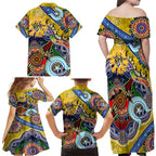Custom NAIDOC Week 2024 Richmond Tiger Family Matching Off Shoulder Maxi Dress and Hawaiian Shirt Australia Aboriginal Dot Painting