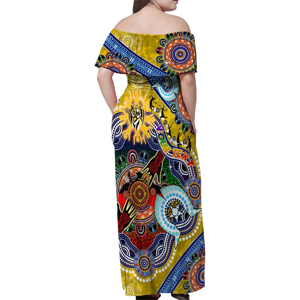 Custom NAIDOC Week 2024 Richmond Tiger Family Matching Off Shoulder Maxi Dress and Hawaiian Shirt Australia Aboriginal Dot Painting