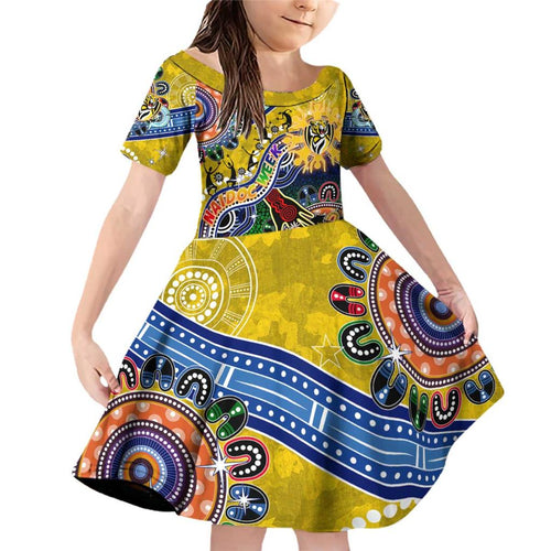Custom NAIDOC Week 2024 Richmond Tiger Family Matching Off Shoulder Short Dress and Hawaiian Shirt Australia Aboriginal Dot Painting