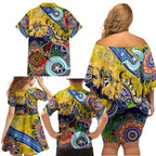 Custom NAIDOC Week 2024 Richmond Tiger Family Matching Off Shoulder Short Dress and Hawaiian Shirt Australia Aboriginal Dot Painting