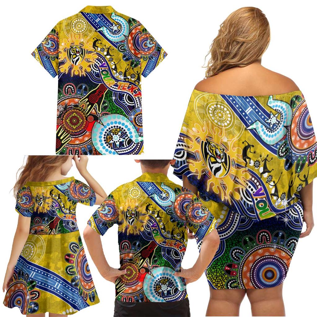 Custom NAIDOC Week 2024 Richmond Tiger Family Matching Off Shoulder Short Dress and Hawaiian Shirt Australia Aboriginal Dot Painting