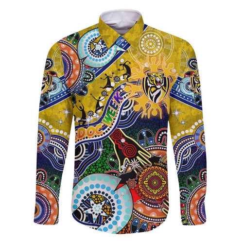 Custom NAIDOC Week 2024 Richmond Tiger Family Matching Off Shoulder Short Dress and Hawaiian Shirt Australia Aboriginal Dot Painting