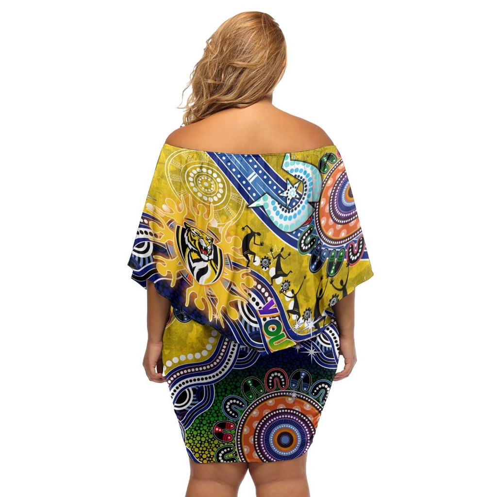 Custom NAIDOC Week 2024 Richmond Tiger Family Matching Off Shoulder Short Dress and Hawaiian Shirt Australia Aboriginal Dot Painting