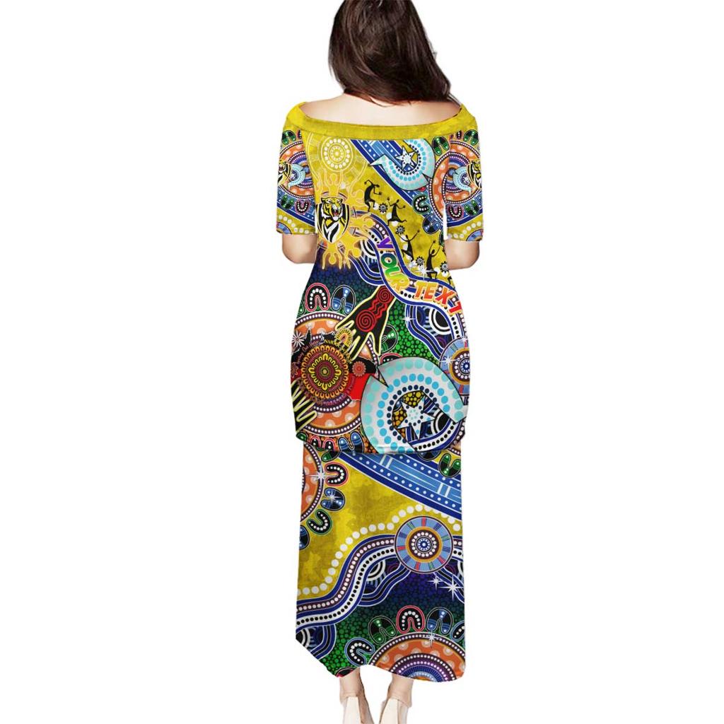 Custom NAIDOC Week 2024 Richmond Tiger Family Matching Puletasi and Hawaiian Shirt Australia Aboriginal Dot Painting