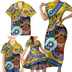 Custom NAIDOC Week 2024 Richmond Tiger Family Matching Short Sleeve Bodycon Dress and Hawaiian Shirt Australia Aboriginal Dot Painting