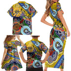 Custom NAIDOC Week 2024 Richmond Tiger Family Matching Short Sleeve Bodycon Dress and Hawaiian Shirt Australia Aboriginal Dot Painting