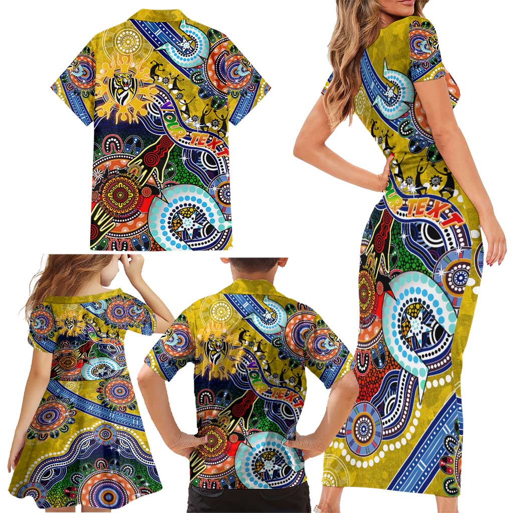 Custom NAIDOC Week 2024 Richmond Tiger Family Matching Short Sleeve Bodycon Dress and Hawaiian Shirt Australia Aboriginal Dot Painting