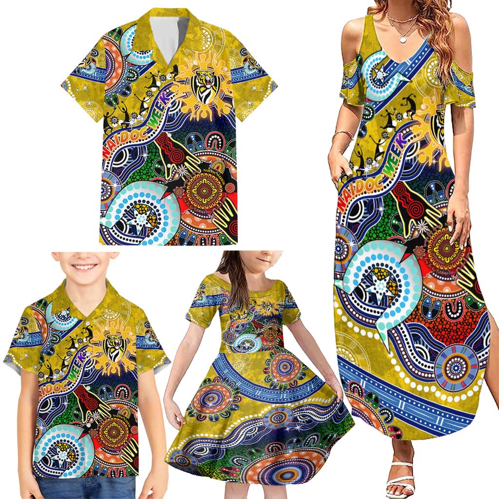 Custom NAIDOC Week 2024 Richmond Tiger Family Matching Summer Maxi Dress and Hawaiian Shirt Australia Aboriginal Dot Painting