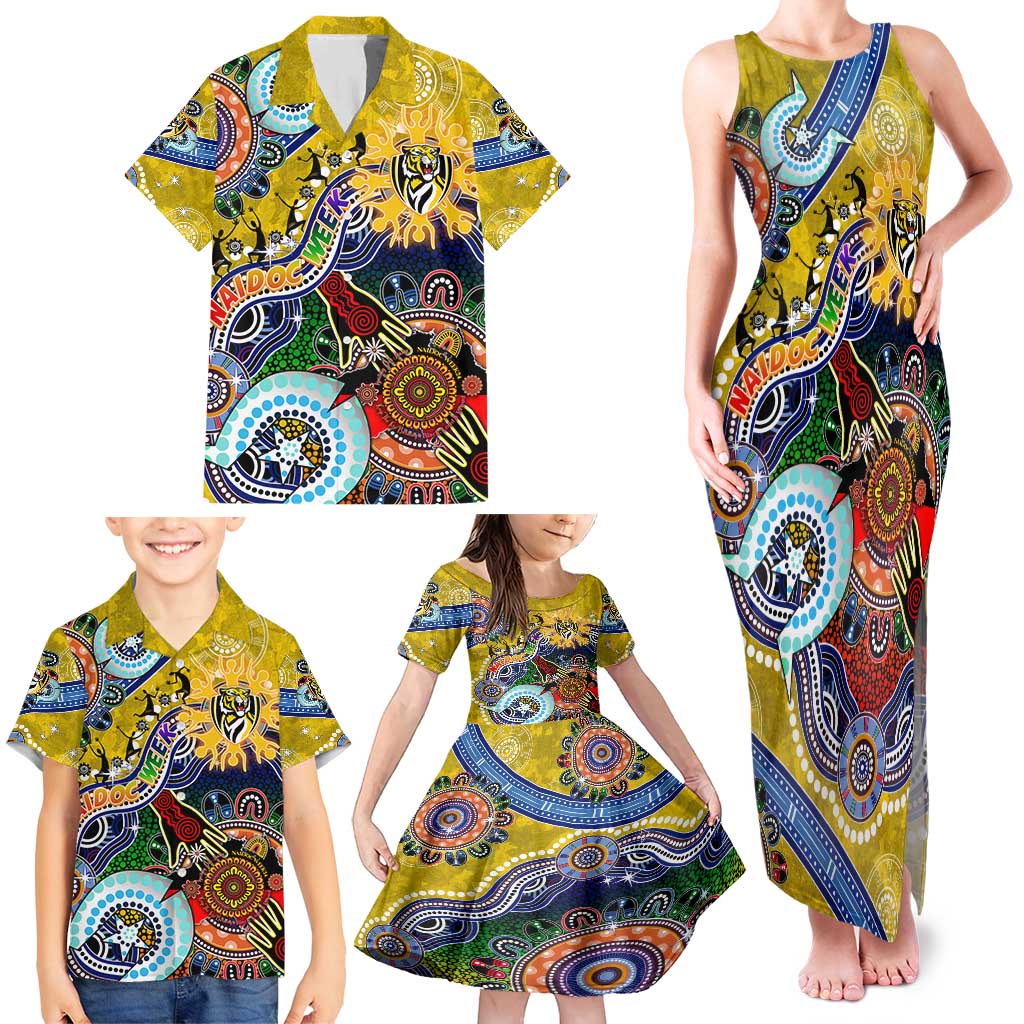 Custom NAIDOC Week 2024 Richmond Tiger Family Matching Tank Maxi Dress and Hawaiian Shirt Australia Aboriginal Dot Painting