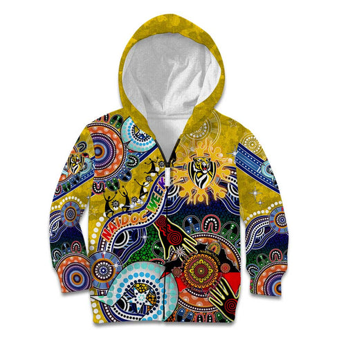 Custom NAIDOC Week 2024 Richmond Tiger Kid Hoodie Australia Aboriginal Dot Painting