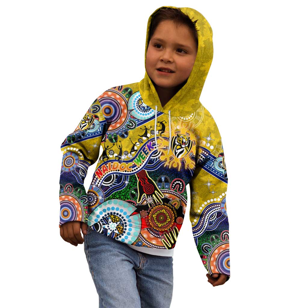 Custom NAIDOC Week 2024 Richmond Tiger Kid Hoodie Australia Aboriginal Dot Painting