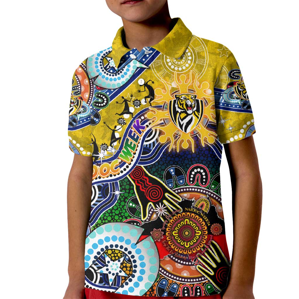 Custom NAIDOC Week 2024 Richmond Tiger Kid Polo Shirt Australia Aboriginal Dot Painting
