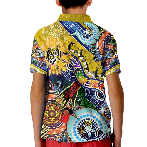 Custom NAIDOC Week 2024 Richmond Tiger Kid Polo Shirt Australia Aboriginal Dot Painting