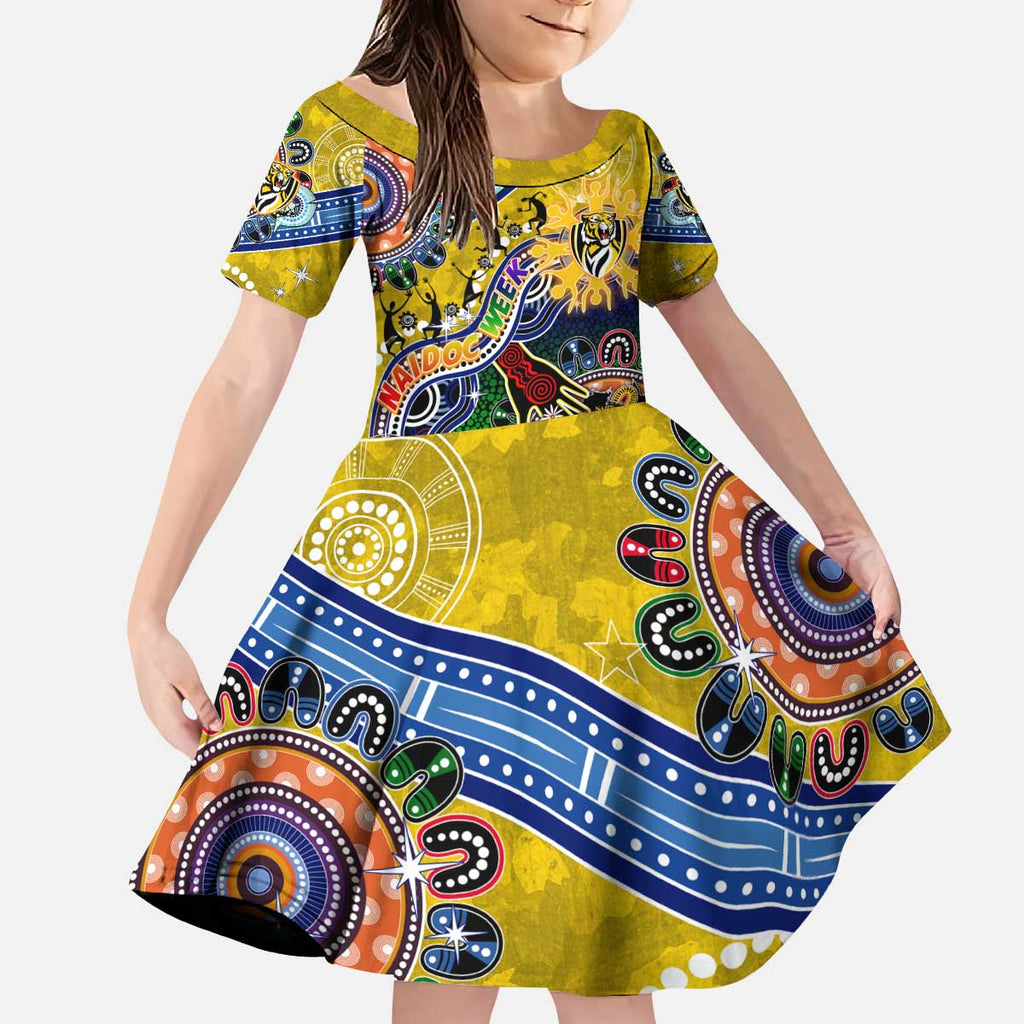 Custom NAIDOC Week 2024 Richmond Tiger Kid Short Sleeve Dress Australia Aboriginal Dot Painting