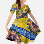 Custom NAIDOC Week 2024 Richmond Tiger Kid Short Sleeve Dress Australia Aboriginal Dot Painting