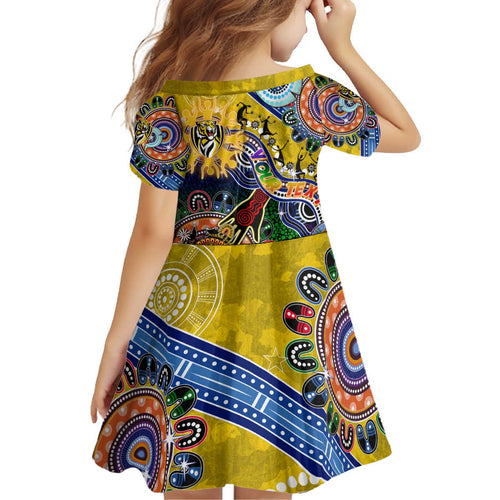 Custom NAIDOC Week 2024 Richmond Tiger Kid Short Sleeve Dress Australia Aboriginal Dot Painting