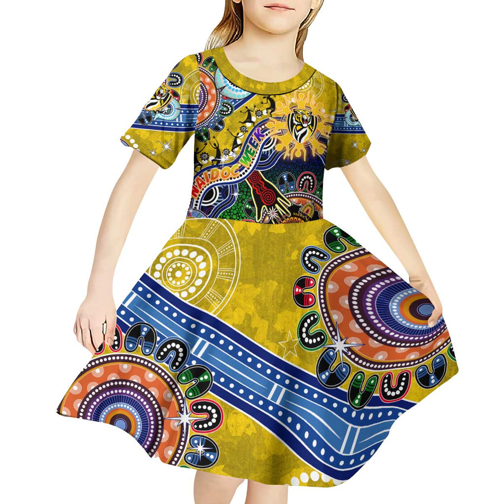 Custom NAIDOC Week 2024 Richmond Tiger Kid Short Sleeve Dress Australia Aboriginal Dot Painting