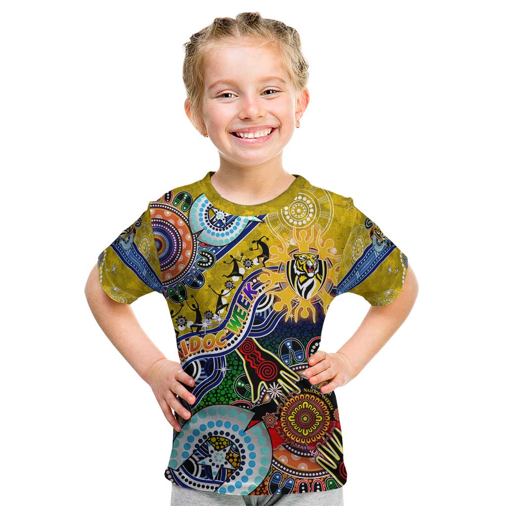 Custom NAIDOC Week 2024 Richmond Tiger Kid T Shirt Australia Aboriginal Dot Painting