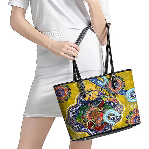Custom NAIDOC Week 2024 Richmond Tiger Leather Tote Bag Australia Aboriginal Dot Painting
