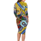 Custom NAIDOC Week 2024 Richmond Tiger Long Sleeve Bodycon Dress Australia Aboriginal Dot Painting