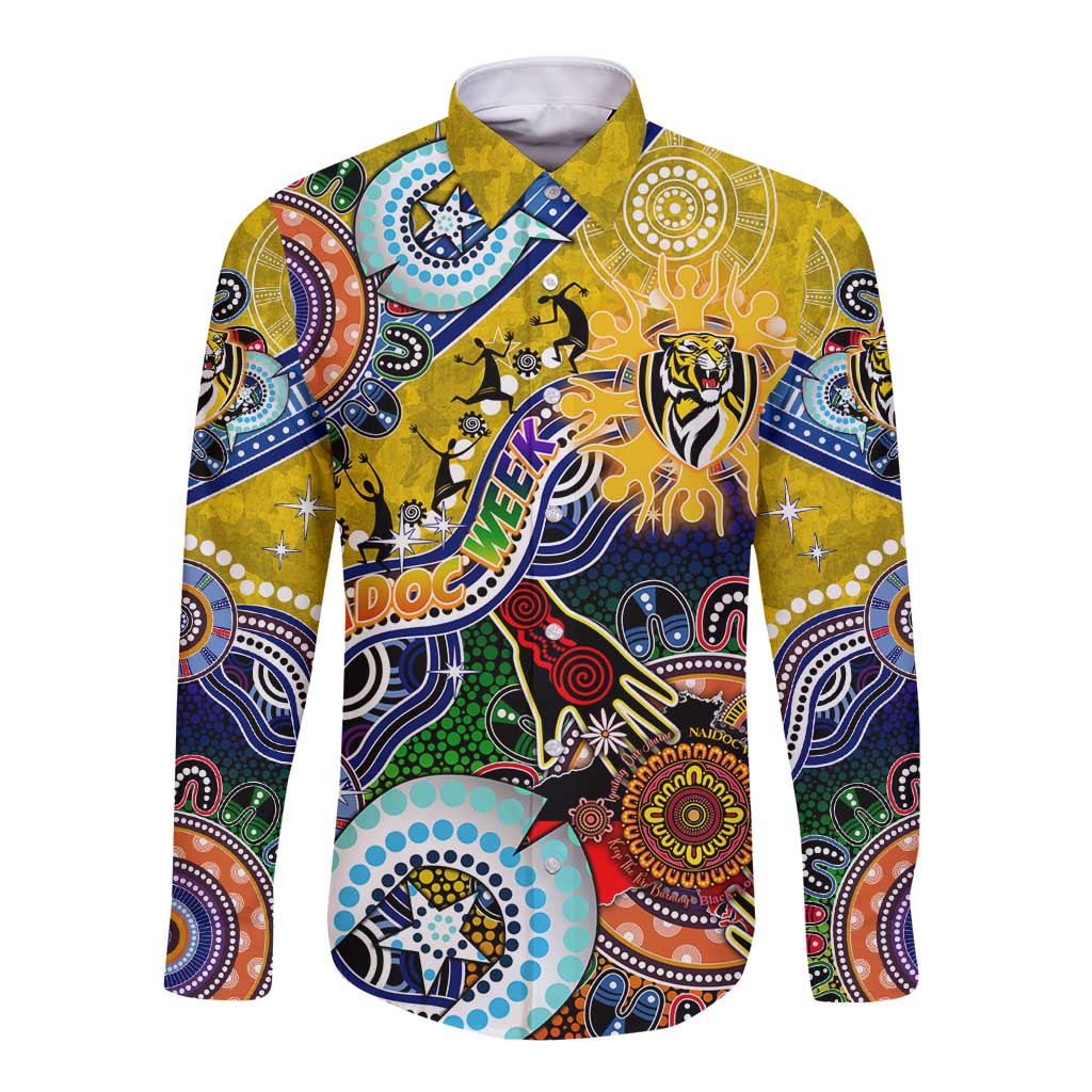 Custom NAIDOC Week 2024 Richmond Tiger Long Sleeve Button Shirt Australia Aboriginal Dot Painting