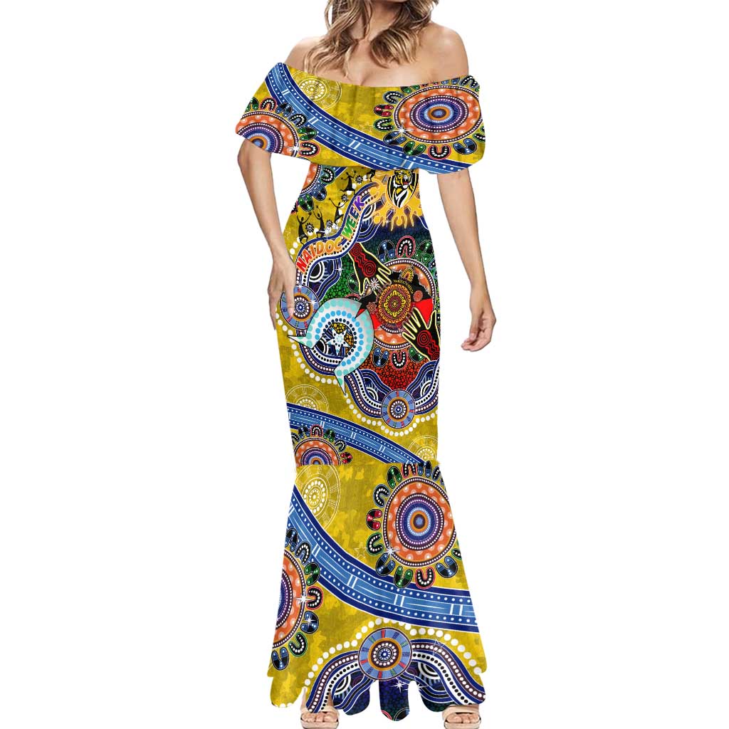 Custom NAIDOC Week 2024 Richmond Tiger Mermaid Dress Australia Aboriginal Dot Painting