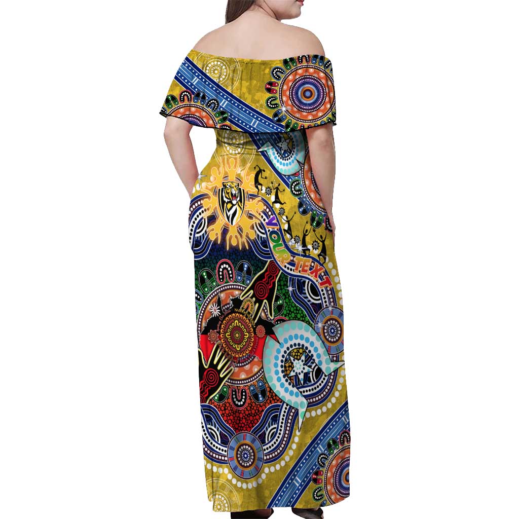 Custom NAIDOC Week 2024 Richmond Tiger Off Shoulder Maxi Dress Australia Aboriginal Dot Painting