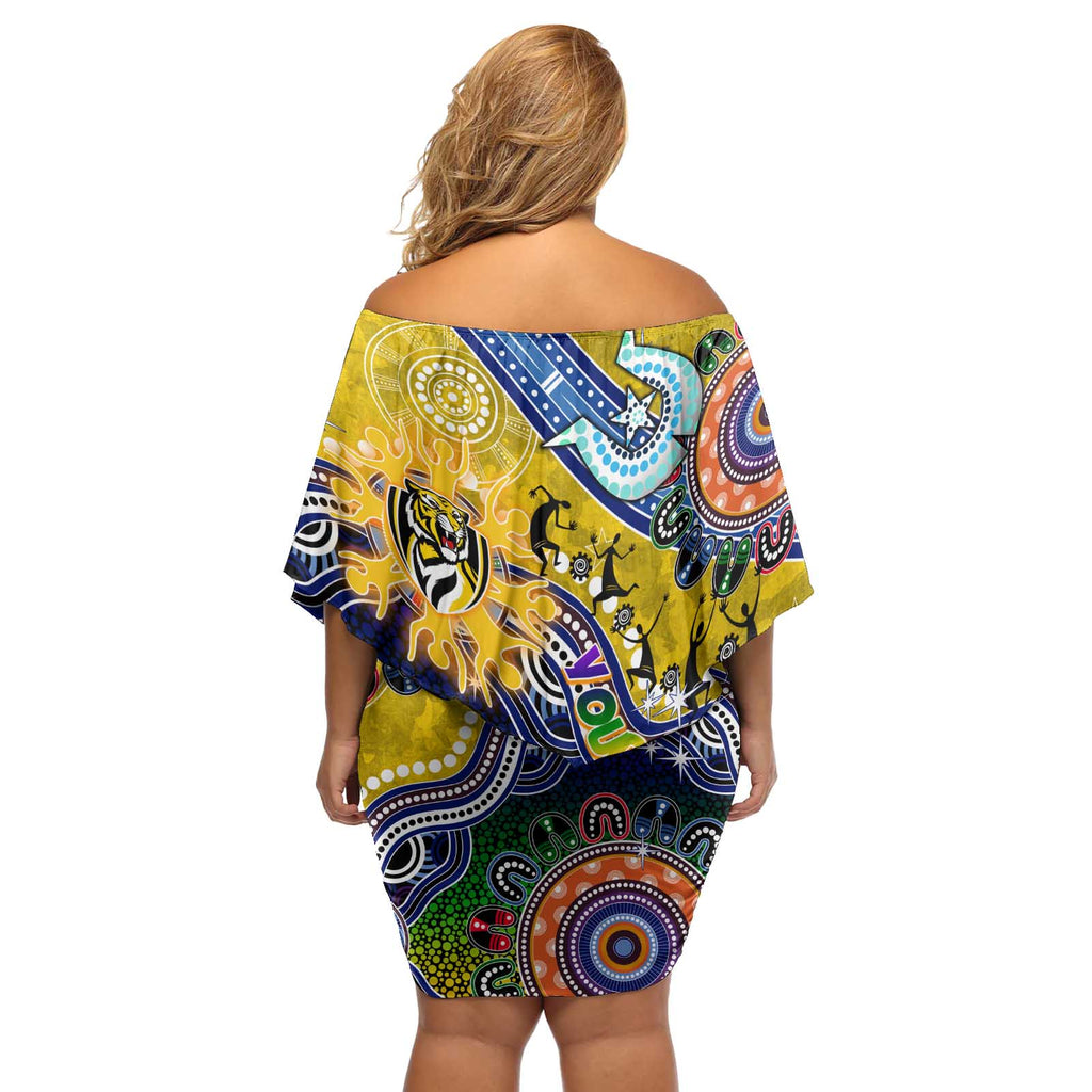 Custom NAIDOC Week 2024 Richmond Tiger Off Shoulder Short Dress Australia Aboriginal Dot Painting