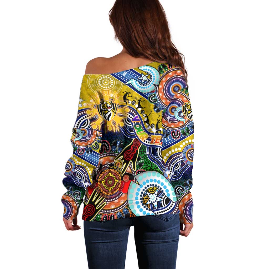 Custom NAIDOC Week 2024 Richmond Tiger Off Shoulder Sweater Australia Aboriginal Dot Painting