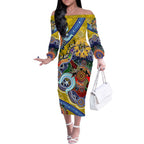 Custom NAIDOC Week 2024 Richmond Tiger Off The Shoulder Long Sleeve Dress Australia Aboriginal Dot Painting
