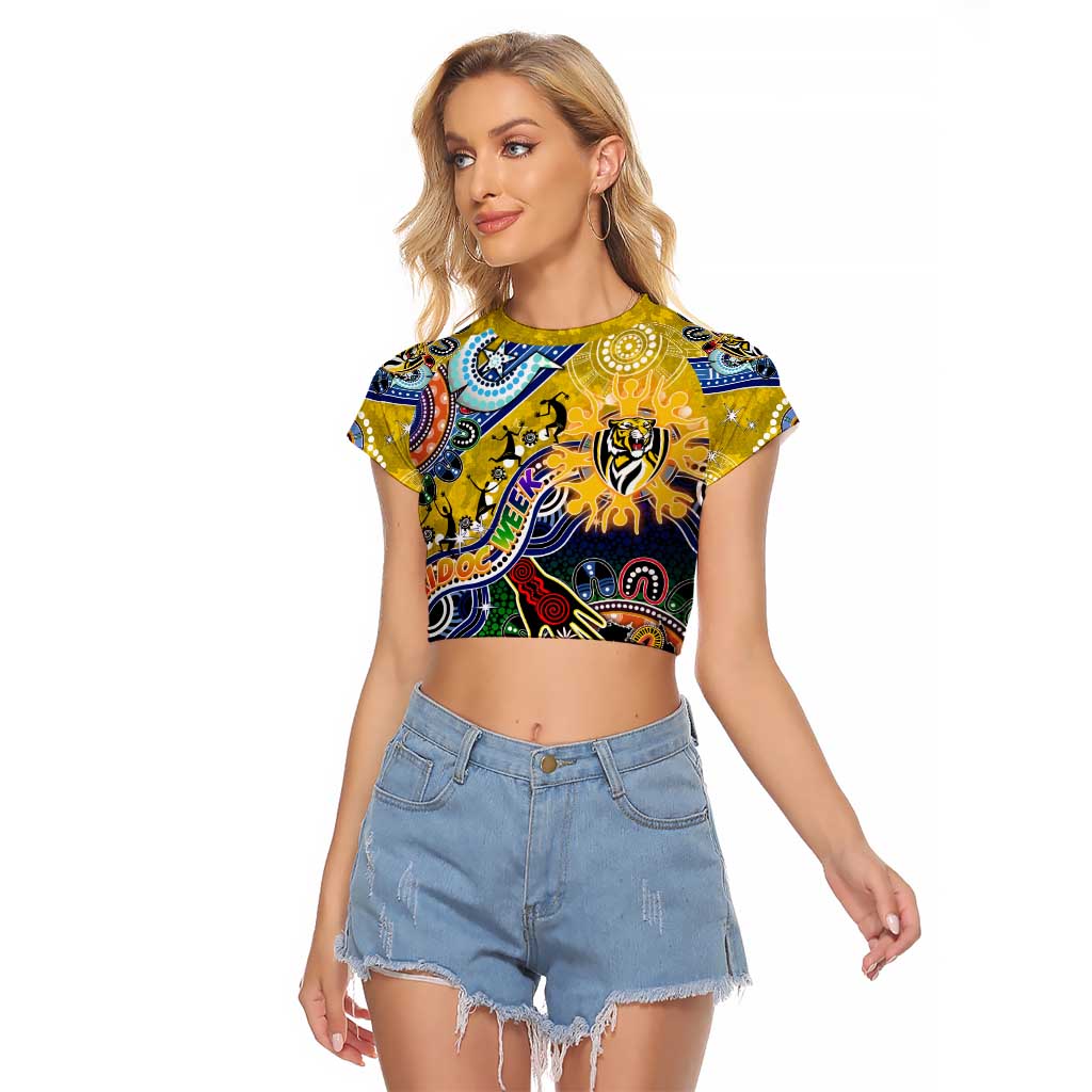 Custom NAIDOC Week 2024 Richmond Tiger Raglan Cropped T Shirt Australia Aboriginal Dot Painting