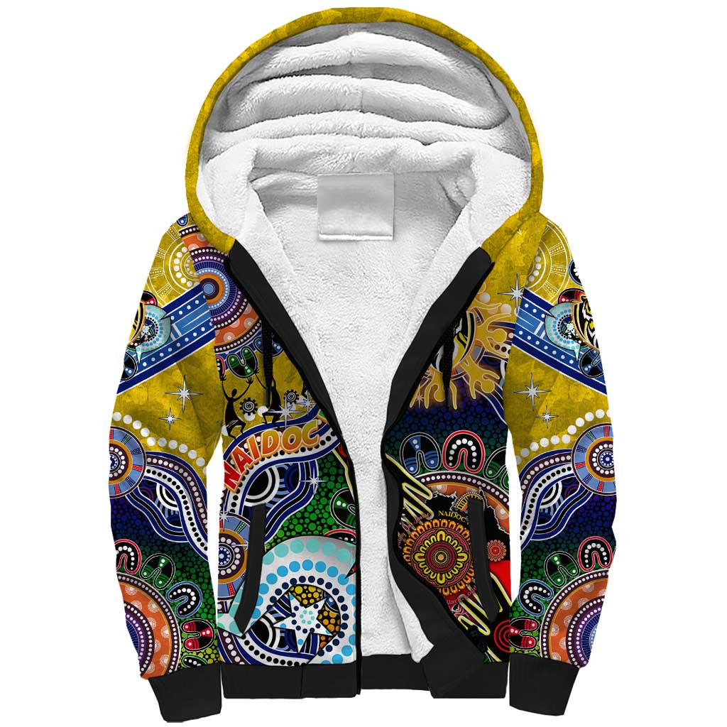 Custom NAIDOC Week 2024 Richmond Tiger Sherpa Hoodie Australia Aboriginal Dot Painting