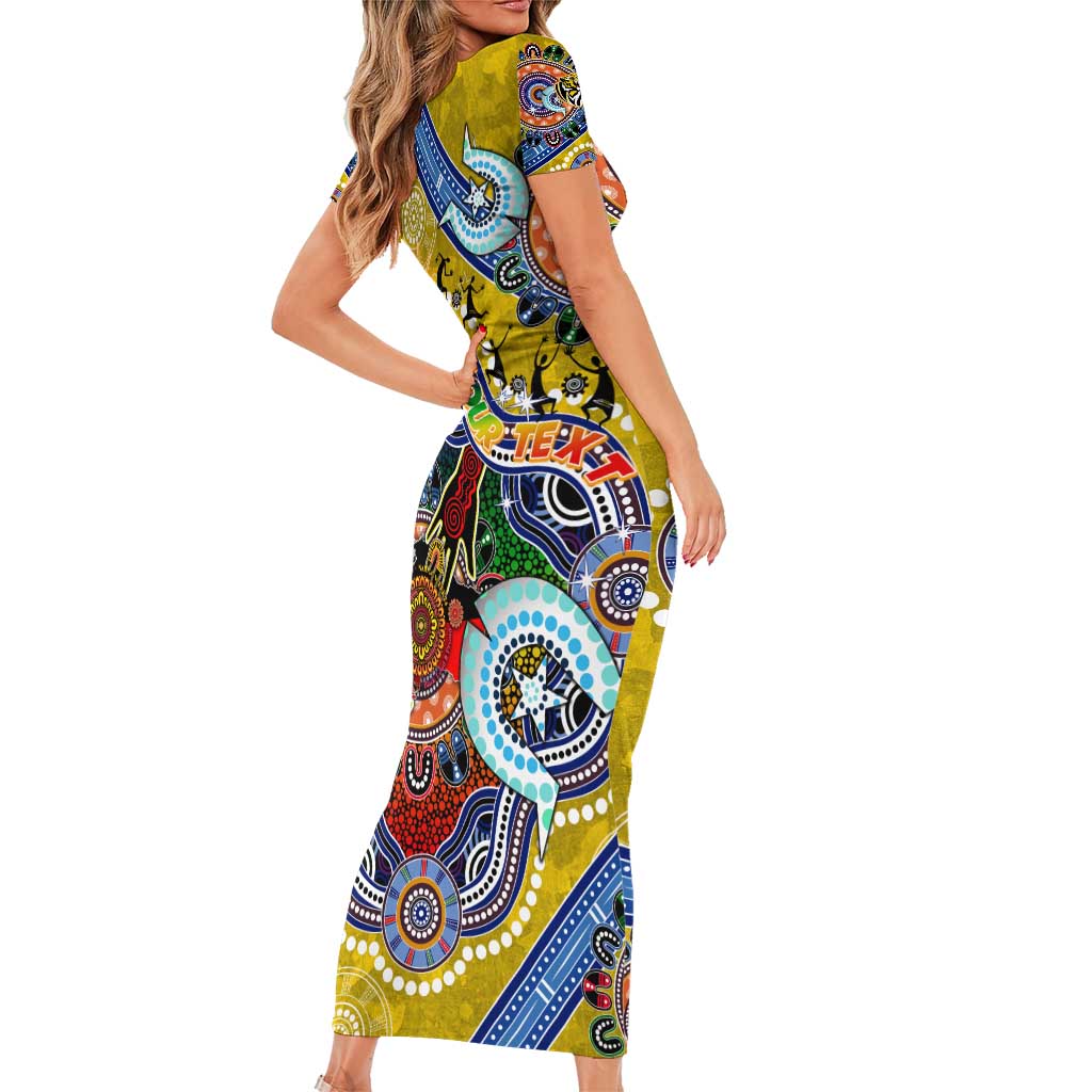 Custom NAIDOC Week 2024 Richmond Tiger Short Sleeve Bodycon Dress Australia Aboriginal Dot Painting