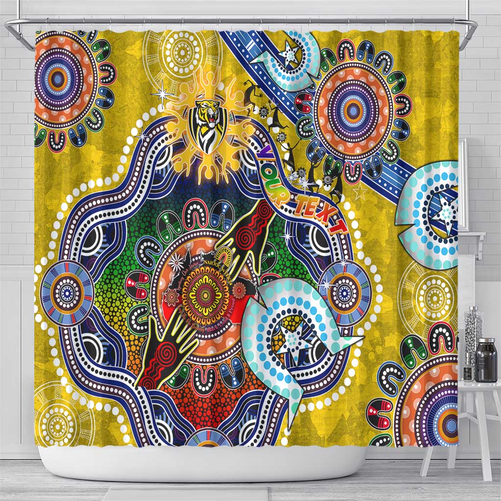 Custom NAIDOC Week 2024 Richmond Tiger Shower Curtain Australia Aboriginal Dot Painting