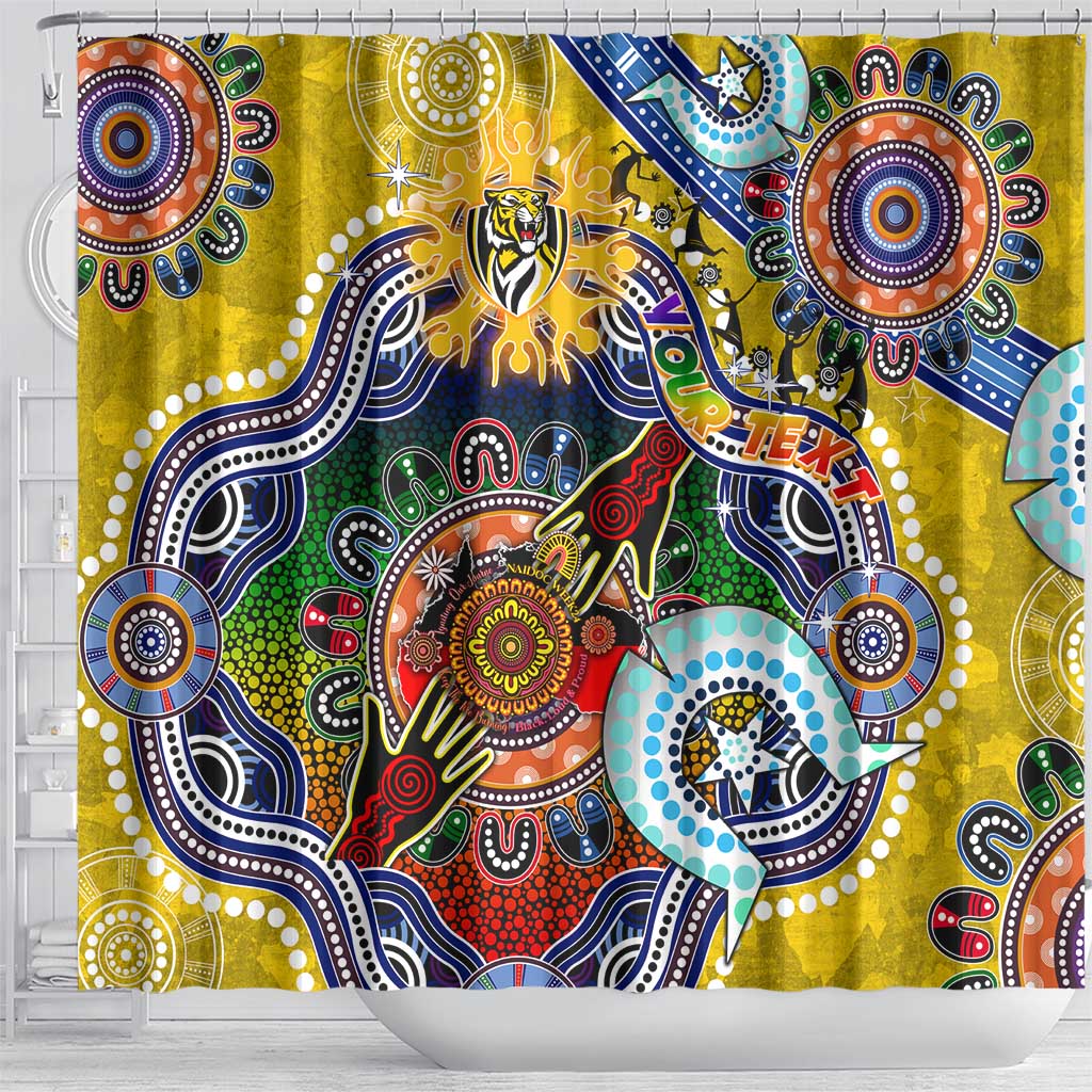 Custom NAIDOC Week 2024 Richmond Tiger Shower Curtain Australia Aboriginal Dot Painting