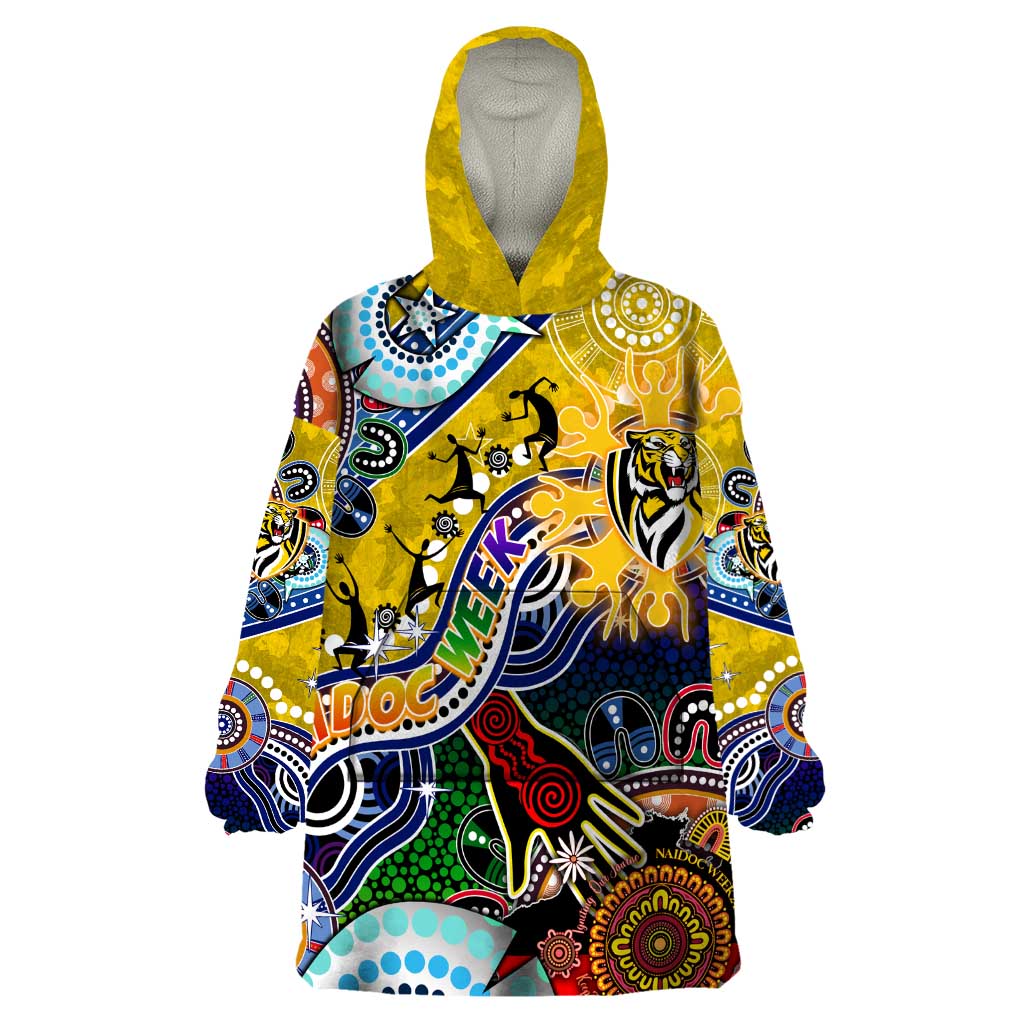 Custom NAIDOC Week 2024 Richmond Tiger Wearable Blanket Hoodie Australia Aboriginal Dot Painting