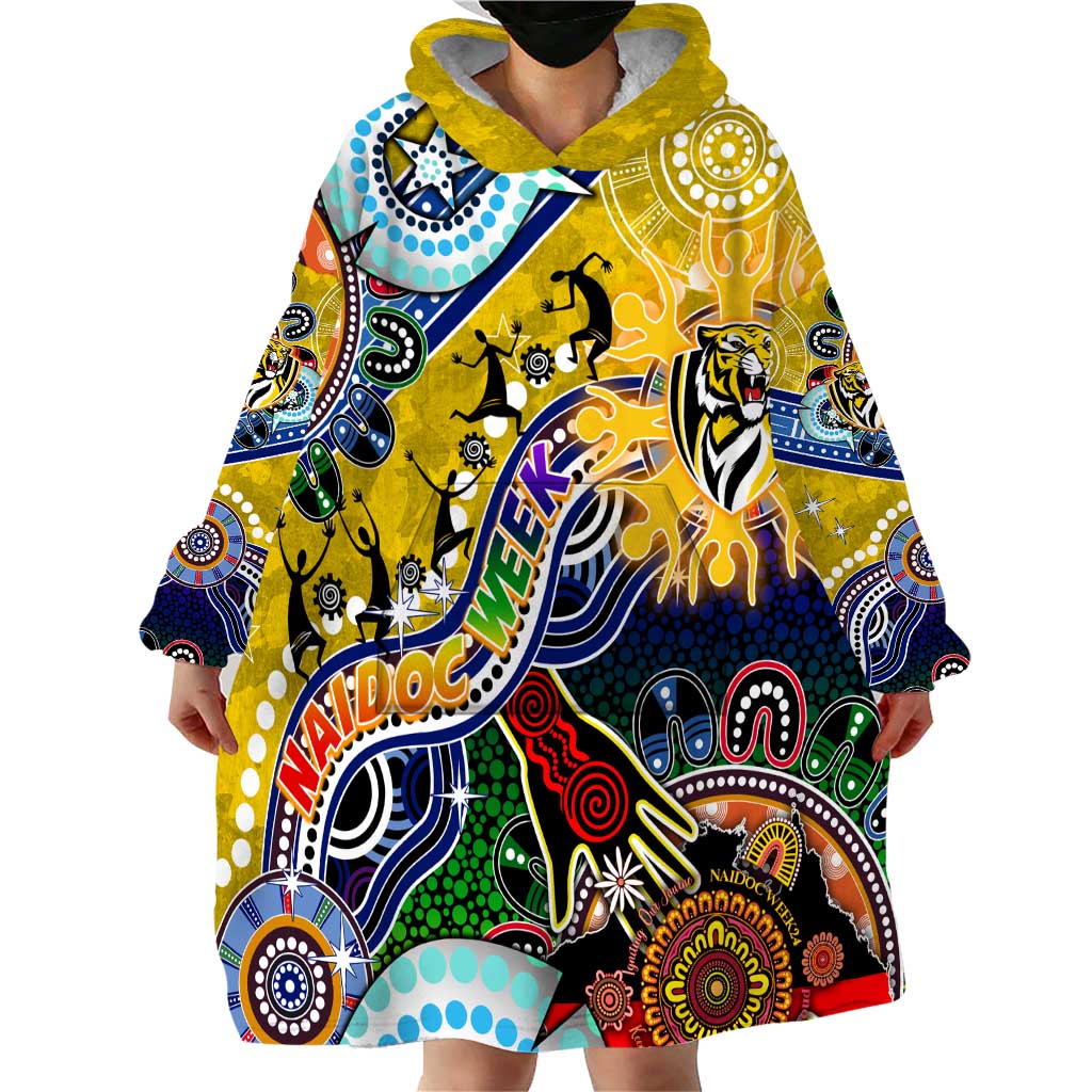Custom NAIDOC Week 2024 Richmond Tiger Wearable Blanket Hoodie Australia Aboriginal Dot Painting