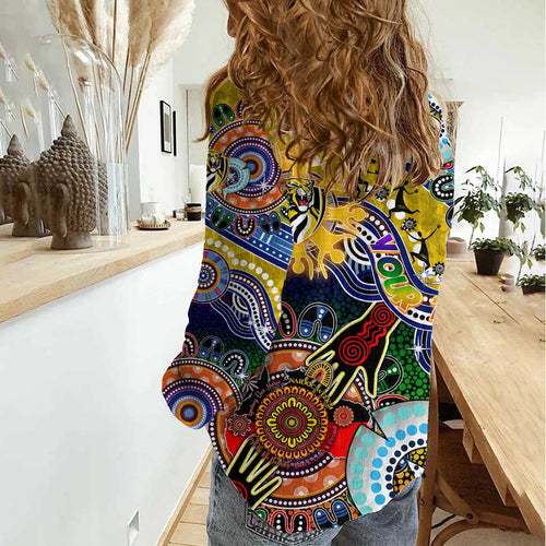 Custom NAIDOC Week 2024 Richmond Tiger Women Casual Shirt Australia Aboriginal Dot Painting