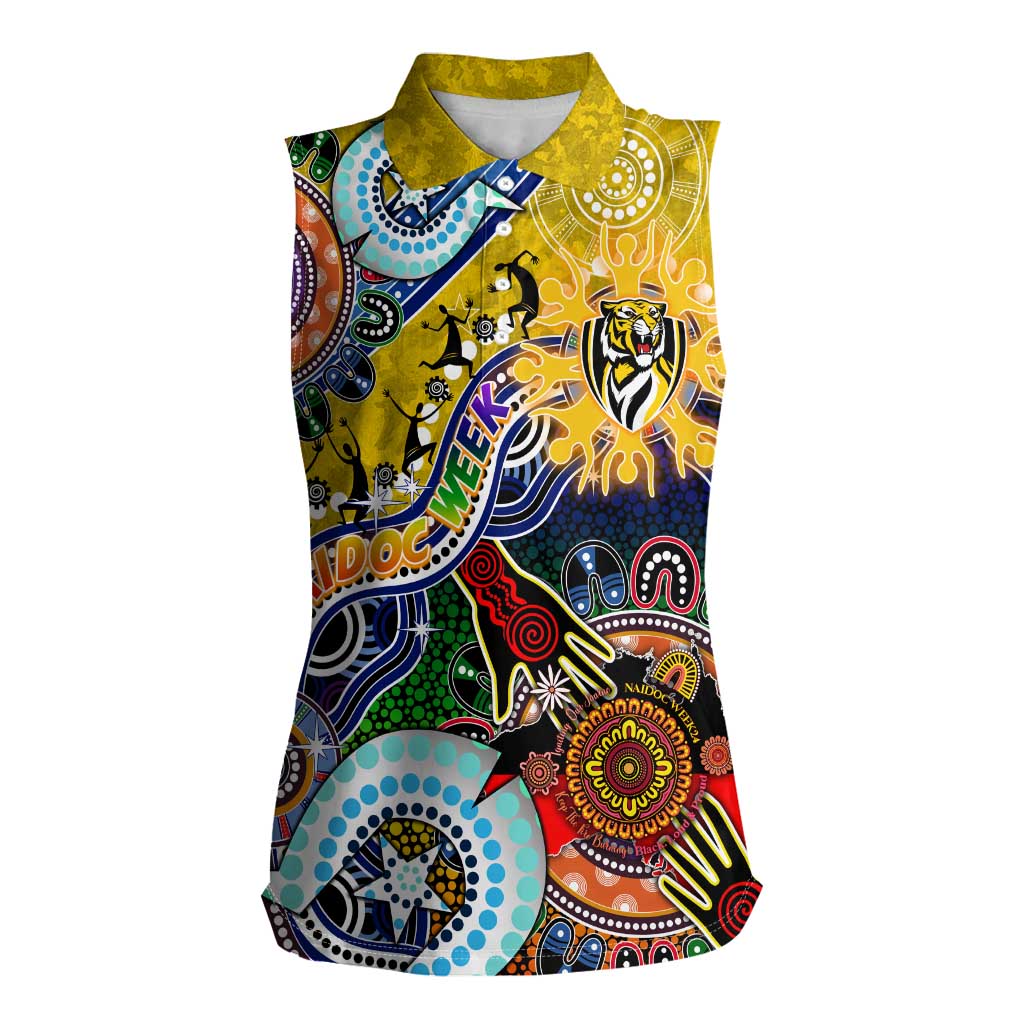 Custom NAIDOC Week 2024 Richmond Tiger Women Sleeveless Polo Shirt Australia Aboriginal Dot Painting