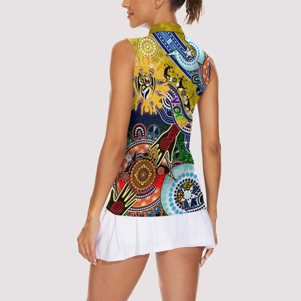 Custom NAIDOC Week 2024 Richmond Tiger Women Sleeveless Polo Shirt Australia Aboriginal Dot Painting