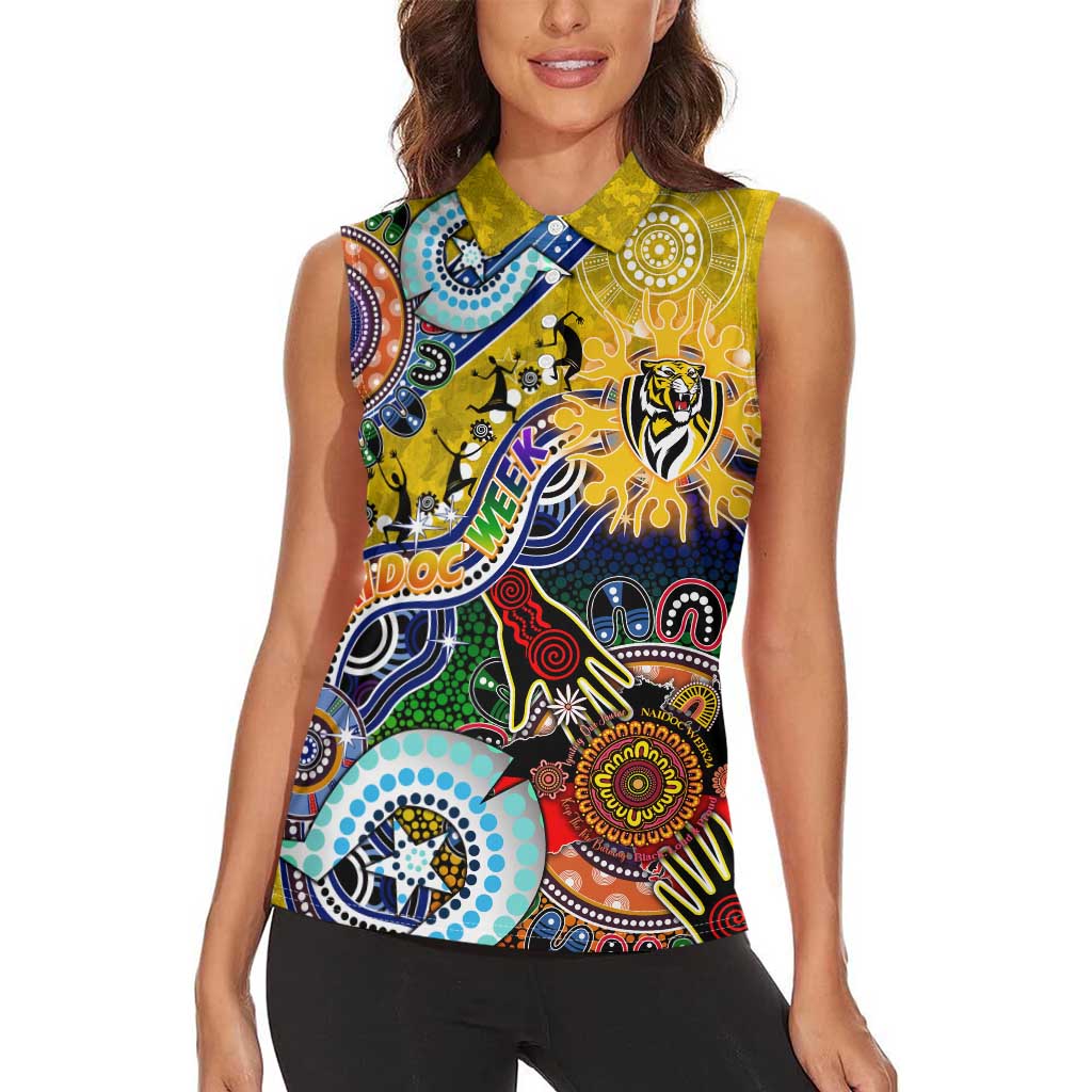 Custom NAIDOC Week 2024 Richmond Tiger Women Sleeveless Polo Shirt Australia Aboriginal Dot Painting