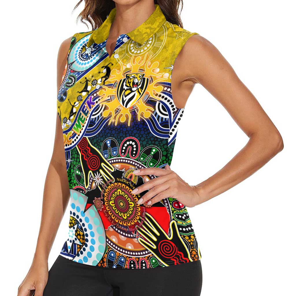 Custom NAIDOC Week 2024 Richmond Tiger Women Sleeveless Polo Shirt Australia Aboriginal Dot Painting