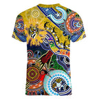 Custom NAIDOC Week 2024 Richmond Tiger Women V-Neck T-Shirt Australia Aboriginal Dot Painting