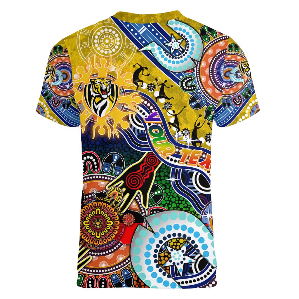 Custom NAIDOC Week 2024 Richmond Tiger Women V-Neck T-Shirt Australia Aboriginal Dot Painting
