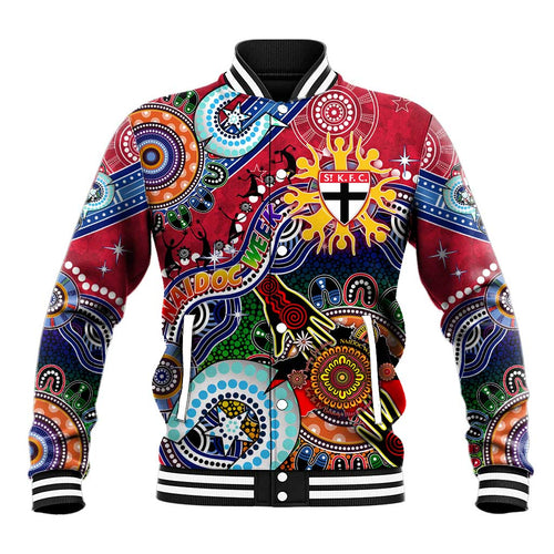 Custom NAIDOC Week 2024 St Kilda Saints Baseball Jacket Australia Aboriginal Dot Painting